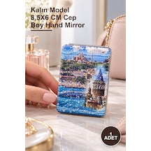 1 Adet Taşlı İstanbul Tasarımı El Aynası Kalın Model 8,5x6 Cm Cep Boy Hand Mirror
