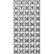 Metal Kapı Masa Dolap Numara Levhası 3,5x3,5cm Gümüş Renk 50 Adet (1…50)