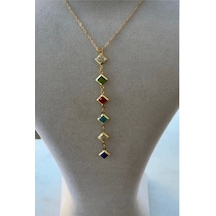 Kadın Gold Renk Çok Renkli Zirkon Taşlı Y Model Kolye
