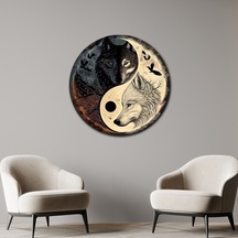 Yin Yang Kurtlar Yuvarlak Metal Tablo