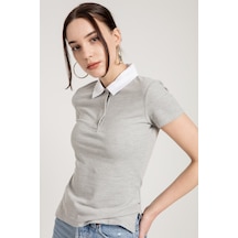 JAHR MARC Gri Kontrast Polo Yaka Slim Fit T-shirt - 3XL