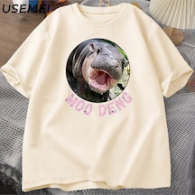 Flood Of Style Moo Deng T Shirt Erkekler Kadınlar İçin Pamuk Kısa Kollu Tişört Rahat O Boyun Tayland Moo Moo Haki