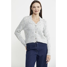 Sementa Kırçıllı Yaka Detaylı Yünlü Triko Hırka - Kemik 001