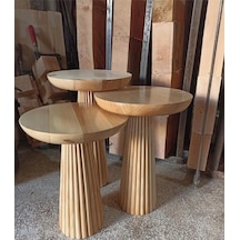 Wooden Ahşap 3 Lü Set Fitilli Mantar Yan Sehpa Fiskos / Çiçeklik / Zigon Sehpa / Coffee Table Ahşap