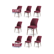 Canisa Flex Serisi, Üst Kalite Yemek Odası Sandalyesi, 8 Adet Bordo Sandalye, Gürgen Ceviz Ahşap Ayak Sandalye Bordo Ayakları Ceviz