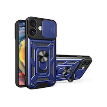 Newface Apple İphone 16 Kılıf Pars Lens Yüzüklü Silikon - Lacivert