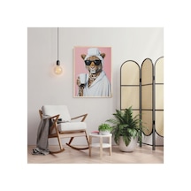 Sevimli Leopard Doğal Ahşap Çerçeveli Tek Parça Dekoratif Tablo Çok Renkli - 820356393 Çok Renkli