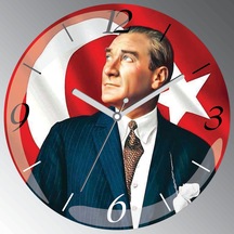 Atatürk Portre Bombeli Gerçek Cam Sessiz Duvar Saati (243073817)