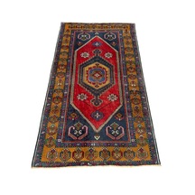 El Dokuma Eskitme İnce Yahyalı 101x175 Kırmızı Lacivert Yün Halı Kırmızı