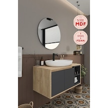 Gül 90 Cm %100 Mdf Lavabolu Banyo Dolabı Ayna Alt Dolap Lavabo Antrasit