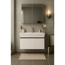 Arista 80 Cm Beyaz Mdf, Seramik Lavabolu, Banyo Dolabı Takımı Beyaz