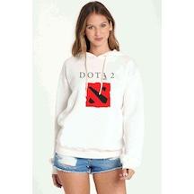 Dota2 Valve Logo Baskılı Beyaz Kadın Kapşonlu Sweatshirt