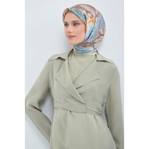 Armine Sura Saf İpek Eşarp 9529 - 81 Soft Yeşil Çiçek Desen Soft Yeşil