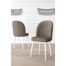 Canisa Bika Serisi 1 Adet Cappucino Mutfak Sandalyesi Beyaz Gürgen Ayaklı 1. Sınıf Babyface Kumaş Sandalye Cappucino Ayakları Beyaz