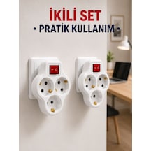 Kablosuz 3 Lü Priz Çoklayıcı Açma Kapama Anahtarlı Duvar Tipi 2 Adet Set