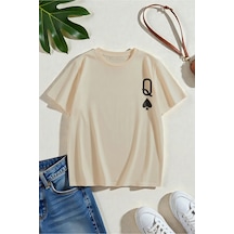 Uyguntarz Unisex Q Maça Kızı Baskılı Tasarım Tshirt Bej