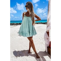 Aqe Fashion Kadın Pileli Spageti Askılı Mint Elbise Mint