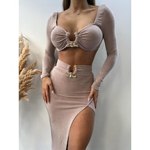 Pink Life Bej Buzzy Kumaş Tokalı Uzun Kollu İkili Takım Bej