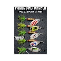 Metal Parıltılı Pullu Döner Kaşık Balık Avı Yem Set - 5 Parça Puskullu B