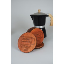 Kahve Temalı 6 Lı Ahşap Bardak Altlığı Seti Espresso/latte/cappuccino/mocha/americano/macchiato Meşe