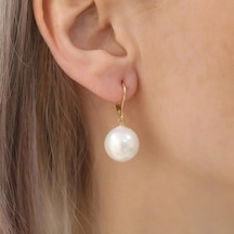 925 Ayar Gümüş Beyaz Tatlısu İncisi Küpe-14mm