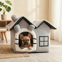 Gobypet 2 Çatılı Kedi Evi Ve Küçük Irk Köpek Kulübesi Ve Yuvası Minderli Peluş İç Mekan Yatağ