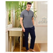 Pijamoni Erkek Düğme Yaka Kısa Kol Penye Pijama Takımı 6880/4 - 1 Adet Füme