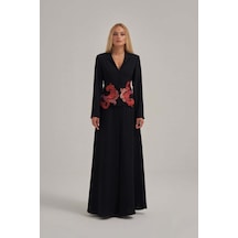 Crystalia Özel Jakar Kumaş Motif İşlemeli Abaya Çok Renkli