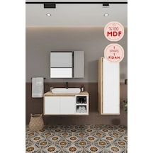 Lale Beyaz 90 Cm %100 Mdf Lavabolu Banyo Dolabı + Boy Dolabı Beyaz Meşe
