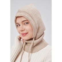 Derikem Lüks Kadın Kışlık Balaclava Triko Örme Başlık Bej