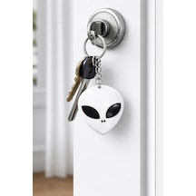 Beyaz Uzaylı Figürlü Siyah Göz Detaylı Metal Unisex Anahtarlık