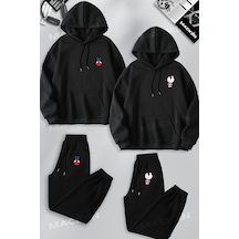Macklin Sevgili Çift Kombin Spiderman Ve Hello Kitty Baskılı Kapüşonlu Sweatshirt Ve Jogger Eşofman Altı 4lü Siyah Mck1451 Siyah