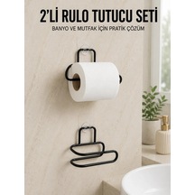 Ers 2 Li Yapışkanlı Tuvalet Kağıdı Tutucu Siyah Metal Duvar Tipi Rulo Kağıtlık Çok Renkli