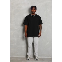 Erkek Düz Yazlık Kısa Kol Tişört Bisiklet Yaka Oversize T-shirt - Siyah