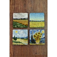 Doğal Taş Bardak Altlığı - Van Gogh Aı Eserleri Baskılı 10x10cm Yapay Zeka Stone Coasters 483 Çok Renkli