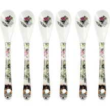 Yeşil Çiçek Desen Porselen 6'lı Çay Kaşık 12Cm