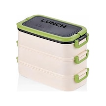 3 Katlı Taşınabilir Yemek Kabı, Lunch Box, Diyet Beslenme Kutusu, Çatal Kaşık Dahil, Bpa İçermez 19 X 16,5 X 11,5 Cm Yeşil Bakır