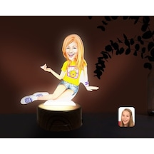Kişiye Özel Kadın Karikatürlü Dekoratif 3D Biblo Led Işıklı Gece (481496203)