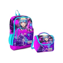 Coral High Dört Bölmeli Kız Çocuk Okul Sırt Çantası ve Beslenme Seti - Mor Pembe Anime Kedi