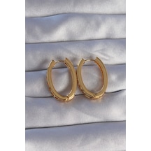 Pirinç Gold Renk Zirkon Taşlı Oval Model Küpe Tj-bkp9079 Altın - Çok Renkli