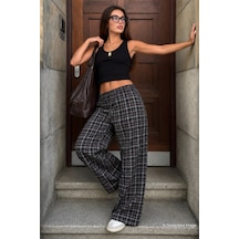 Madmext Siyah Lastikli Bel Geniş Paça Ekose Pantolon Mg2658