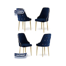 Canisa Krax Serisi 1.sınıf Babyface Kumaş Yemek Odası Sandalyesi Gold Metal Ayak 4 Adet Lacivert Sandalye Sandalye Lacivert Ayaklar Gold