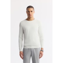 Avva Erkek Ekru Bisiklet Yaka Dokulu Rayon Tüylenmeyen Regular Fit Triko Kazak A51y5156
