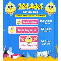 Sevimli Kuş Temalı Okul Kreş Kişiye Özel İsim Etiket Seti - Model 152 Çok Renkli