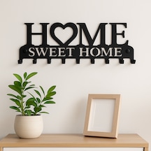 Lunoart Dekoratif Metal Anahtarlık Askılığı Giriş İçin Home Sweet Home Tasarımı Siyah
