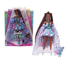 Barbie Extra Fancy Bebek ve Hayvan Dostu Mor Elbiseli Zenci Bebek