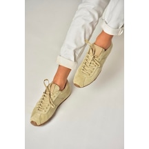 Fox Shoes U312311602 Bej Hakiki Deri Süet Kadın Spor Ayakkabı Sneakers Bej-süet