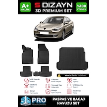 S-dizayn Renault Fluence 3d Pro Havuzlu Paspas Ve Bagaj Havuzu Seti 2'li Set 2010-2016 A+ Kalite