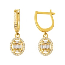 Oval Sallantılı Baget Altın Küpe 14 Ayar Kpca32584