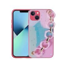 More Tr Apple Uyumlu iPhone 13 Uyumlu Simli Desenli El Askılı Tutacaklı Mtr Elsa Silikon Kılıf-pembe Koyu